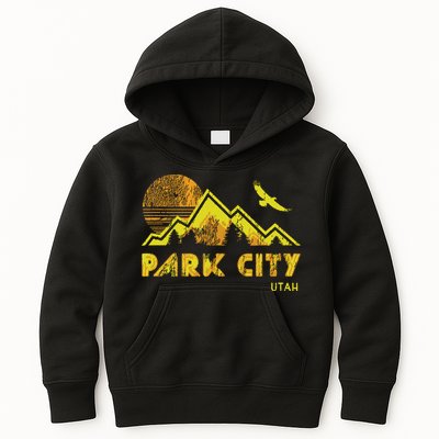 Retro Park City Utah Distressed Home Kids Hoodie