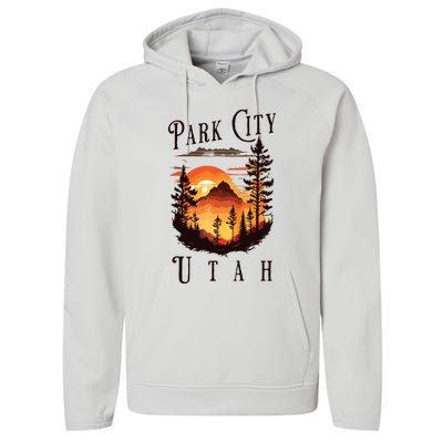 Retro Park City Utah National Park Mountains Nature Camping Performance Fleece Hoodie