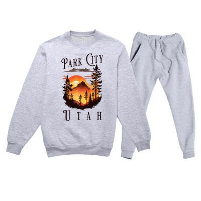 Retro Park City Utah National Park Mountains Nature Camping Premium Crewneck Sweatsuit Set