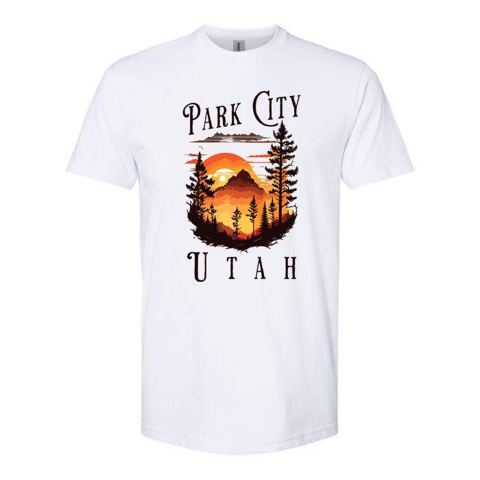 Retro Park City Utah National Park Mountains Nature Camping Softstyle CVC T-Shirt