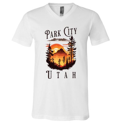 Retro Park City Utah National Park Mountains Nature Camping V-Neck T-Shirt