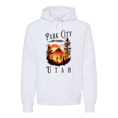 Retro Park City Utah National Park Mountains Nature Camping Premium Hoodie