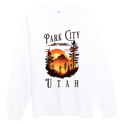 Retro Park City Utah National Park Mountains Nature Camping Premium Crewneck Sweatshirt