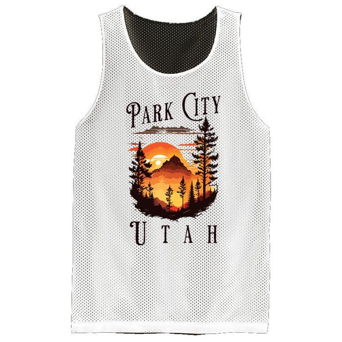 Retro Park City Utah National Park Mountains Nature Camping Mesh Reversible Basketball Jersey Tank