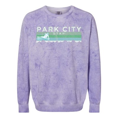 Retro Park City Utah Distressed Skiing Colorblast Crewneck Sweatshirt