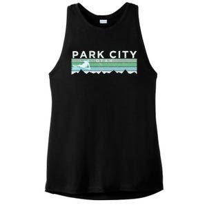 Retro Park City Utah Distressed Skiing Ladies PosiCharge Tri-Blend Wicking Tank