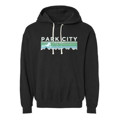 Retro Park City Utah Distressed Skiing Garment-Dyed Fleece Hoodie