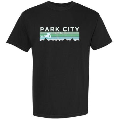 Retro Park City Utah Distressed Skiing Garment-Dyed Heavyweight T-Shirt