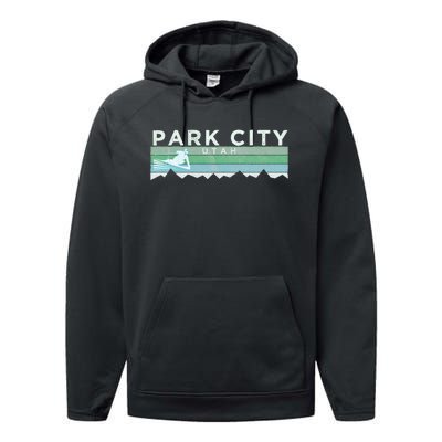 Retro Park City Utah Distressed Skiing Performance Fleece Hoodie