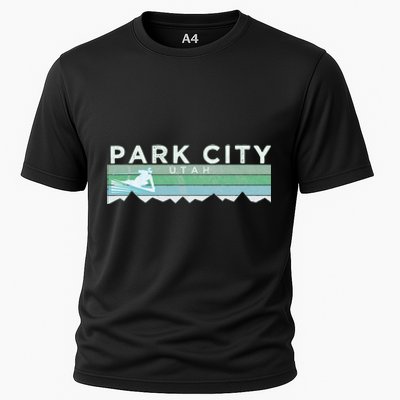 Retro Park City Utah Distressed Skiing Cooling Performance Crew T-Shirt