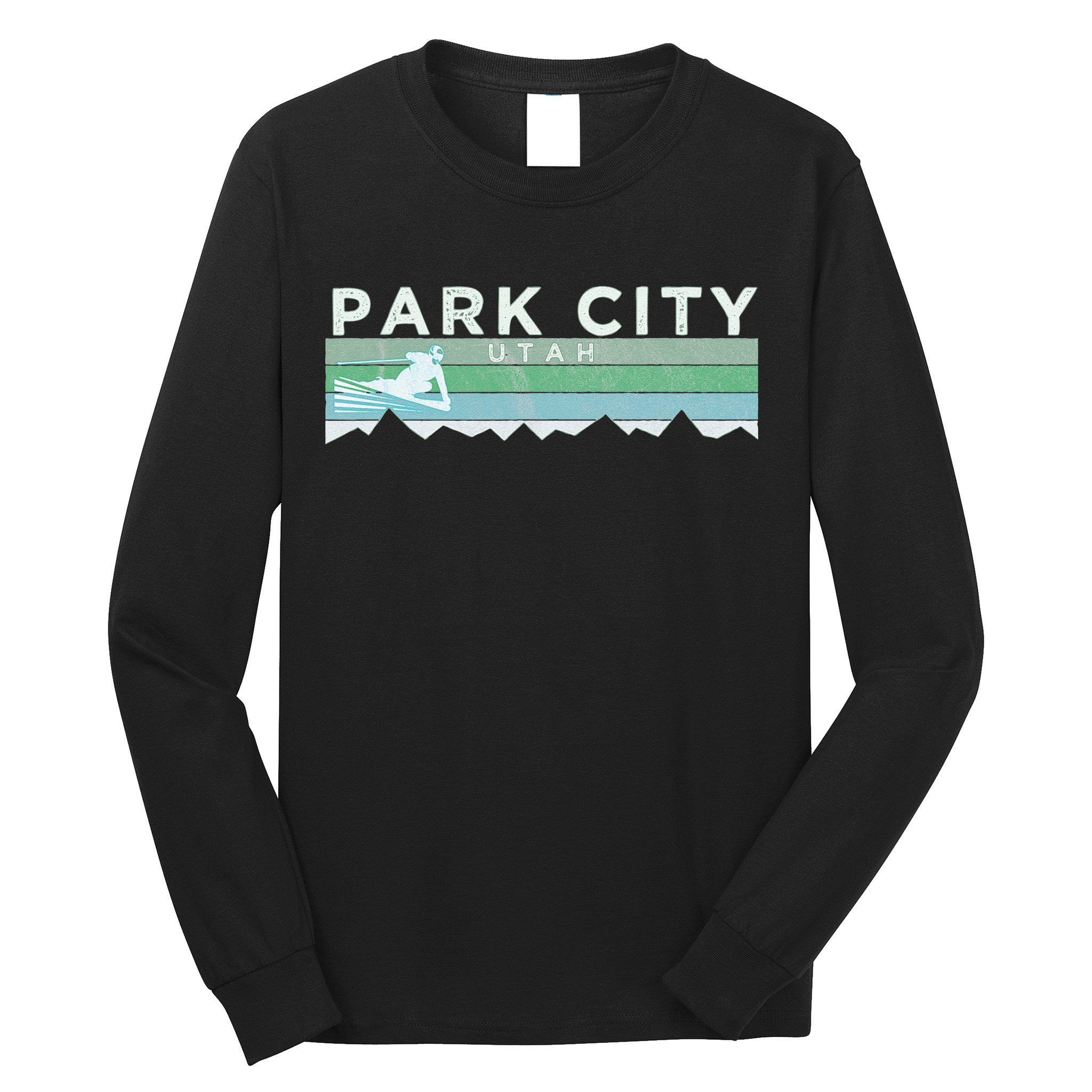 Retro Park City Utah Distressed Skiing Long Sleeve Shirt
