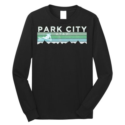 Retro Park City Utah Distressed Skiing Long Sleeve Shirt