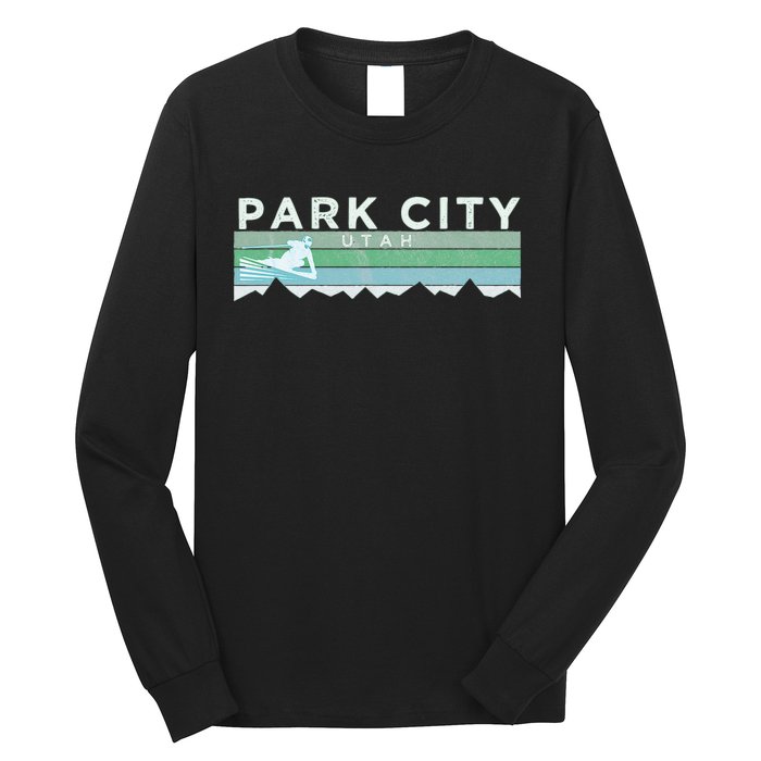 Retro Park City Utah Distressed Skiing Long Sleeve Shirt