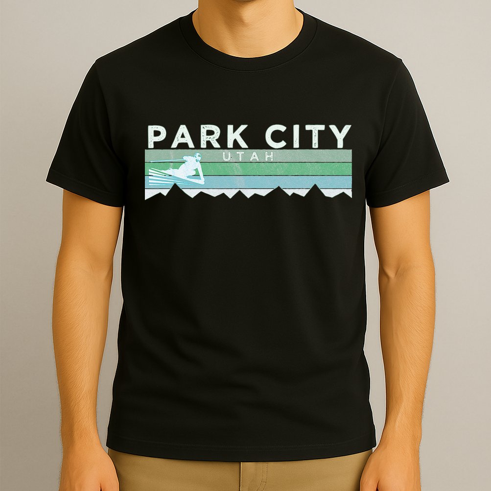 Retro Park City Utah Distressed Skiing T-Shirt