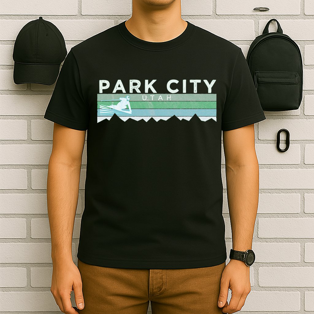 Retro Park City Utah Distressed Skiing T-Shirt