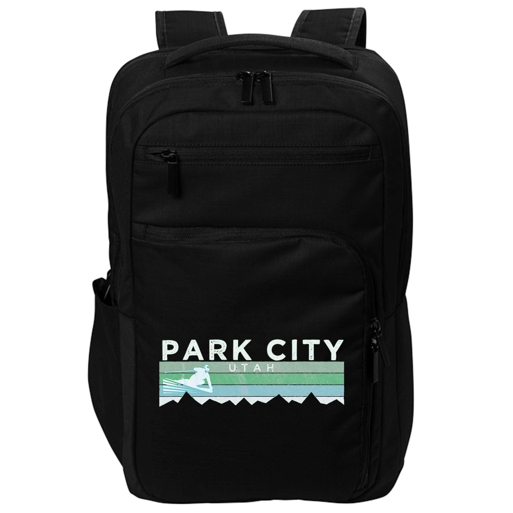Retro Park City Utah Distressed Skiing Impact Tech Backpack
