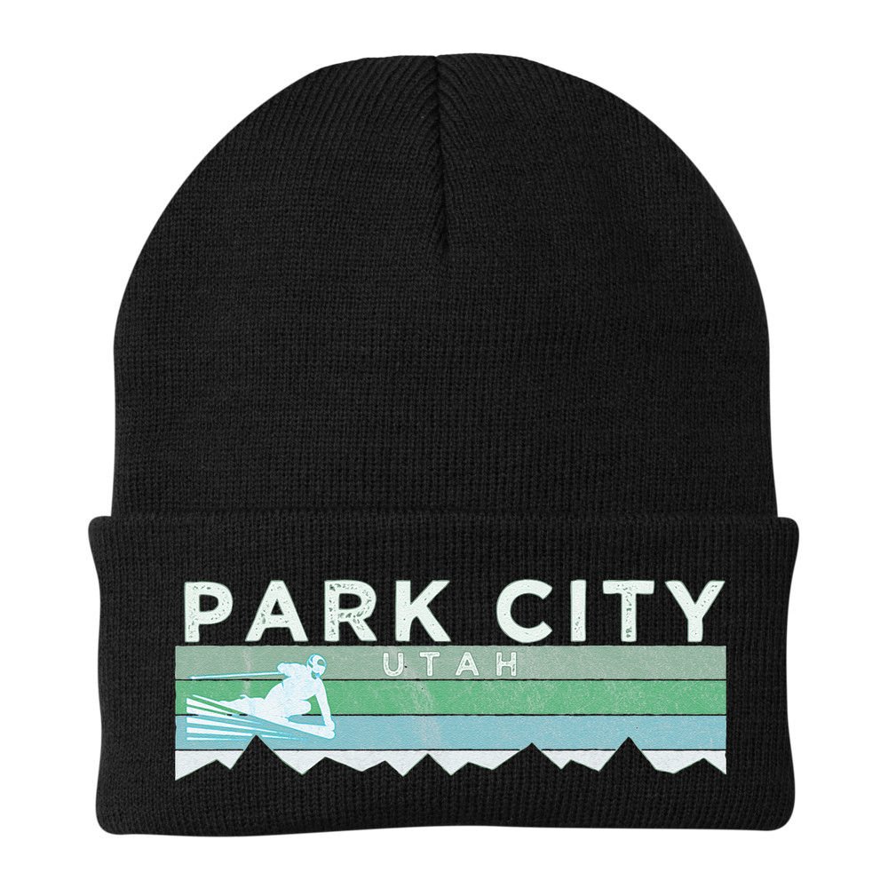 Retro Park City Utah Distressed Skiing Beanie