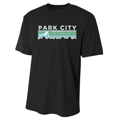 Retro Park City Utah Distressed Skiing Performance Sprint T-Shirt