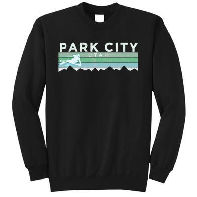 Retro Park City Utah Distressed Skiing Tall Sweatshirt