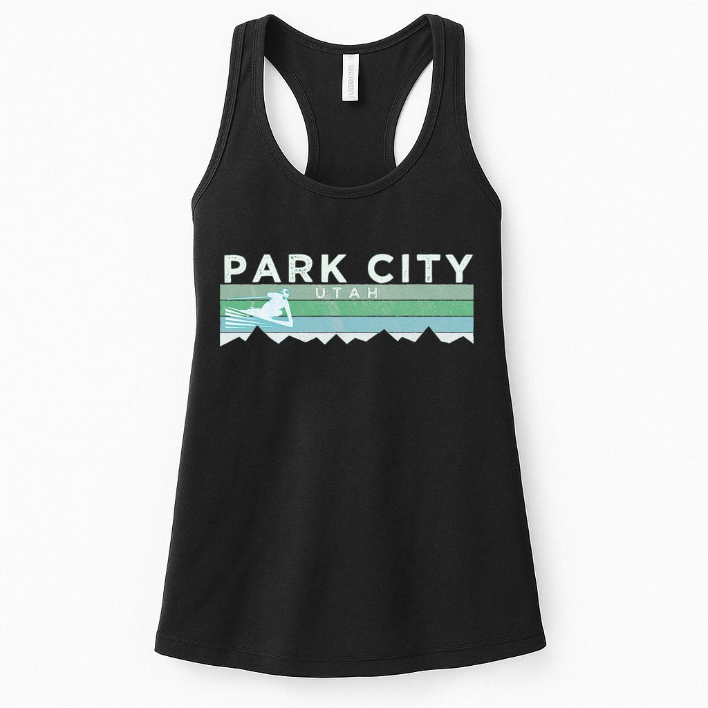 Retro Park City Utah Distressed Skiing Womens Tank Top