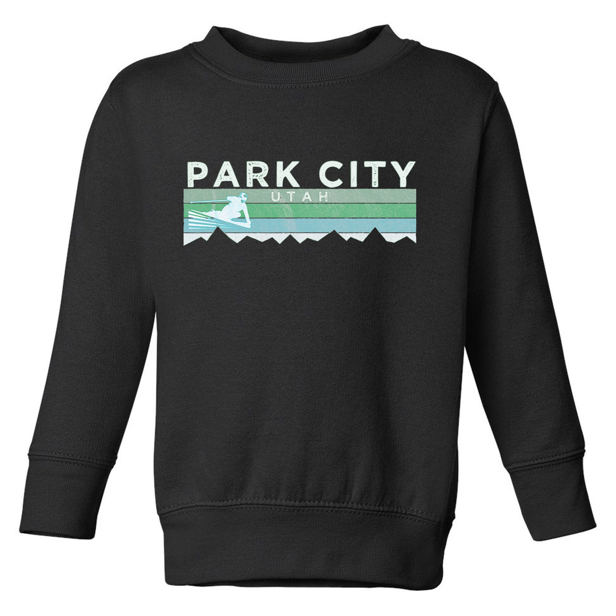 Retro Park City Utah Distressed Skiing Toddler Sweatshirt