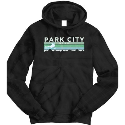 Retro Park City Utah Distressed Skiing Tie Dye Hoodie