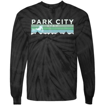 Retro Park City Utah Distressed Skiing Tie-Dye Long Sleeve Shirt