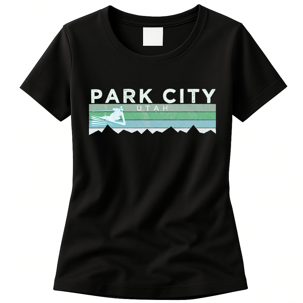 Retro Park City Utah Distressed Skiing Womens T-Shirt