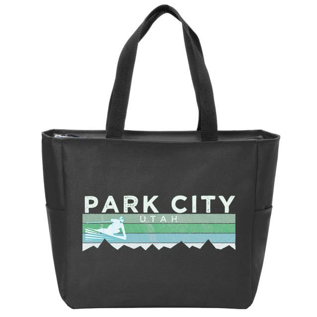 Retro Park City Utah Distressed Skiing Zip Tote Bag