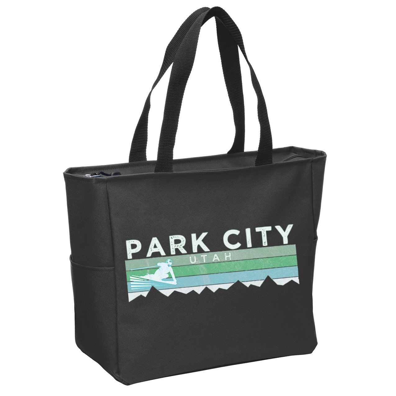 Retro Park City Utah Distressed Skiing Zip Tote Bag
