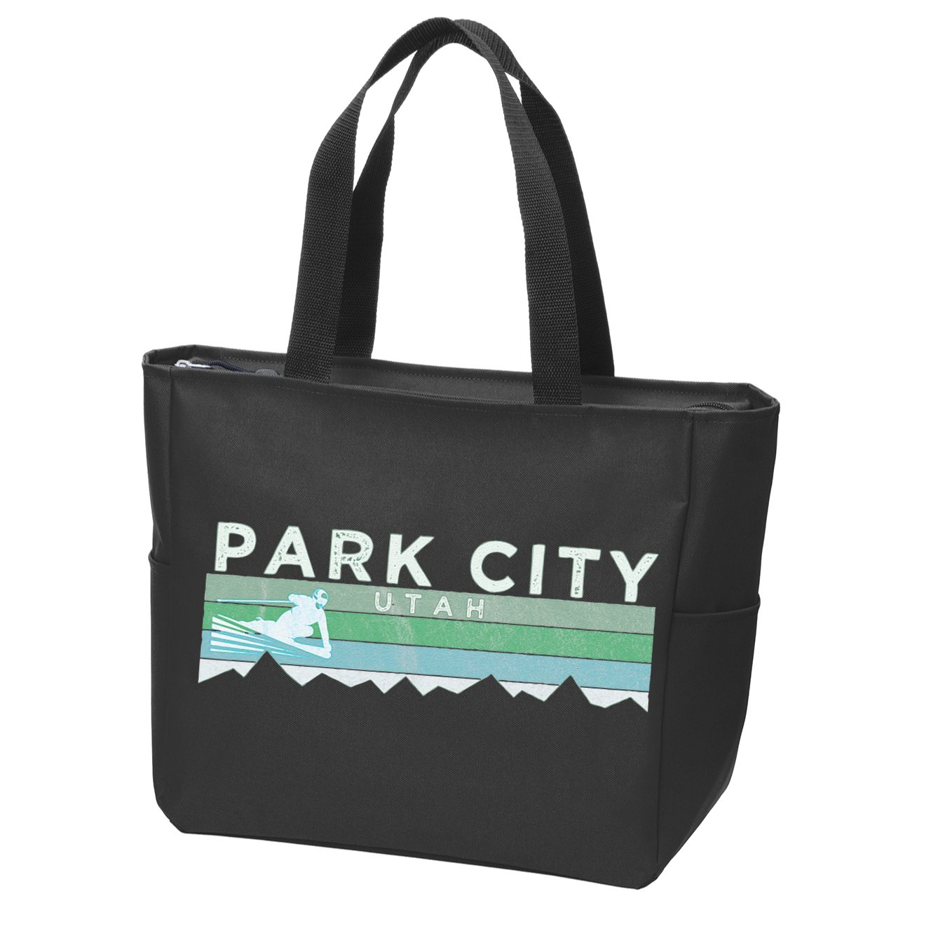 Retro Park City Utah Distressed Skiing Zip Tote Bag