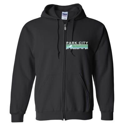 Retro Park City Utah Distressed Skiing Full Zip Hoodie