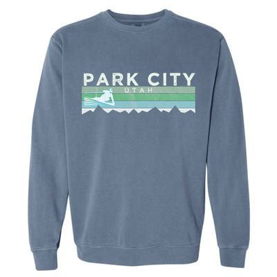 Retro Park City Utah Distressed Skiing Garment-Dyed Sweatshirt