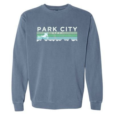 Retro Park City Utah Distressed Skiing Garment-Dyed Sweatshirt