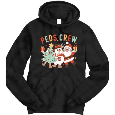 Retro Peds Crew Christmas Pediatric Nurse Nursing Group Tie Dye Hoodie