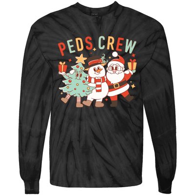 Retro Peds Crew Christmas Pediatric Nurse Nursing Group Tie-Dye Long Sleeve Shirt