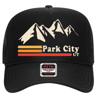 Retro Park City Utah Mountains Ski High Crown Mesh Back Trucker Hat