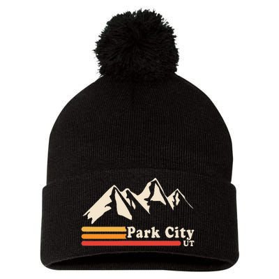 Retro Park City Utah Mountains Ski Pom Pom 12in Knit Beanie