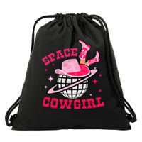 Retro Pink Cowhide Disco Space Cowgirl Western Drawstring Bag