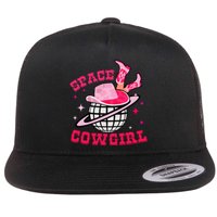 Retro Pink Cowhide Disco Space Cowgirl Western Flat Bill Trucker Hat