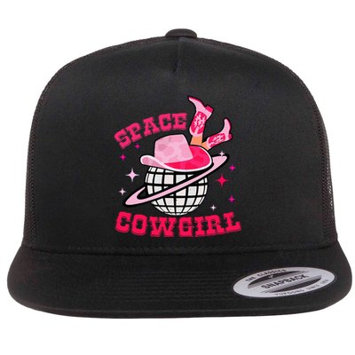 Retro Pink Cowhide Disco Space Cowgirl Western Flat Bill Trucker Hat