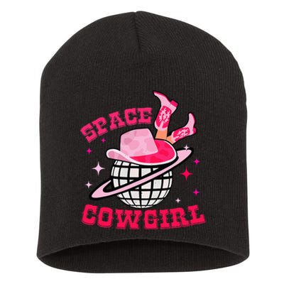 Retro Pink Cowhide Disco Space Cowgirl Western Short Acrylic Beanie