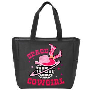 Retro Pink Cowhide Disco Space Cowgirl Western Zip Tote Bag