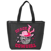 Retro Pink Cowhide Disco Space Cowgirl Western Zip Tote Bag