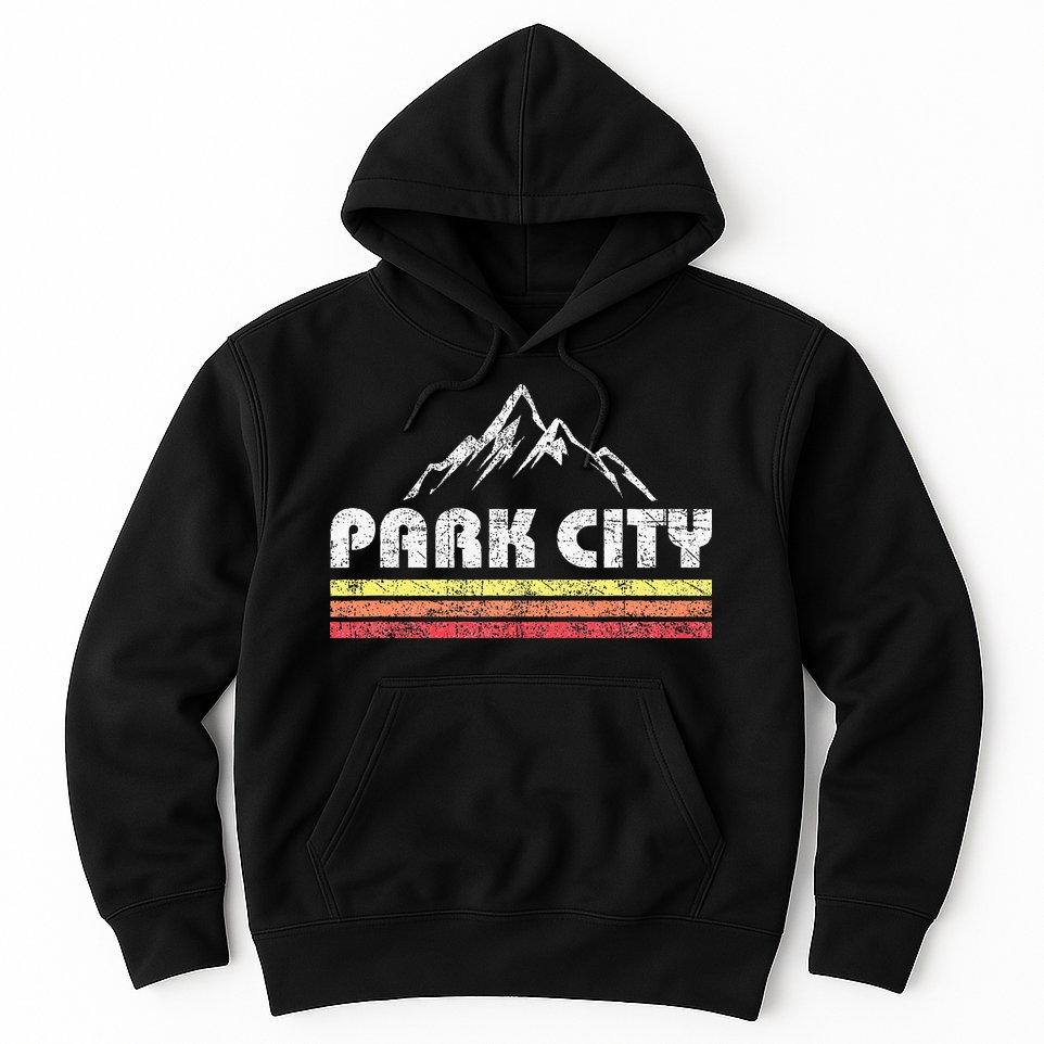 Retro Park City Utah Mountain Faded Bars Ski Sports Hoodie