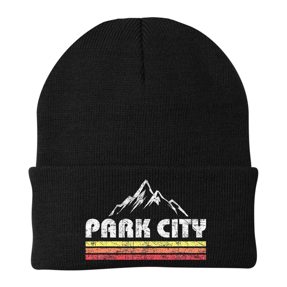 Retro Park City Utah Mountain Faded Bars Ski Sports Beanie
