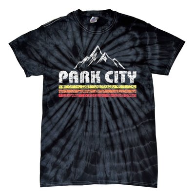 Retro Park City Utah Mountain Faded Bars Ski Sports Tie-Dye T-Shirt