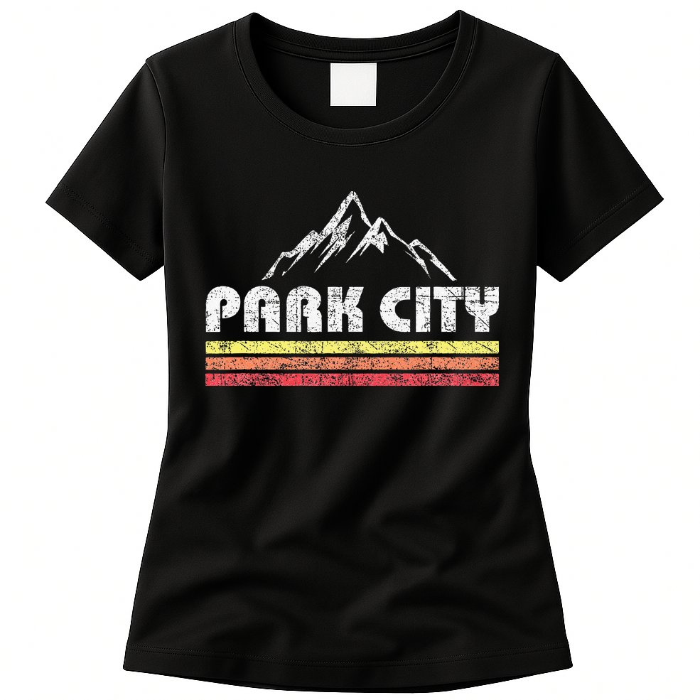 Retro Park City Utah Mountain Faded Bars Ski Sports Womens T-Shirt