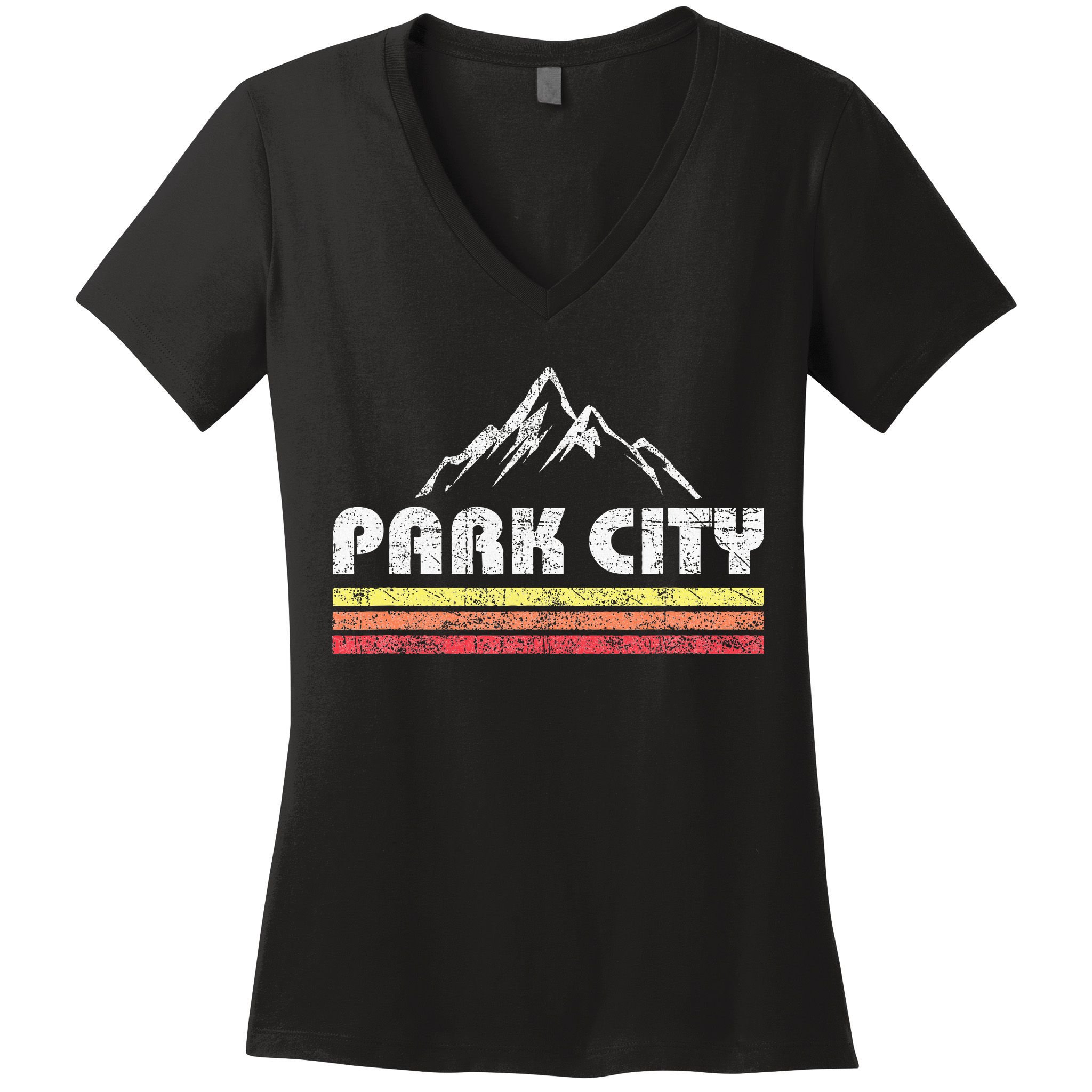 Retro Park City Utah Mountain Faded Bars Ski Sports Women's V-Neck T-Shirt