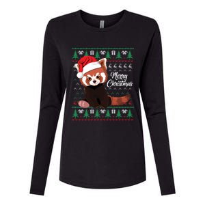 Red Panda Christmas Ugly Sweater Merry Xmas Pajamas Gift Cute Gift Womens Cotton Relaxed Long Sleeve T-Shirt